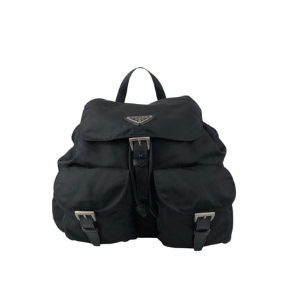 PRADA Tessuto Triangle Logo Front Buckle Backpack Black Vintage ku8tbi