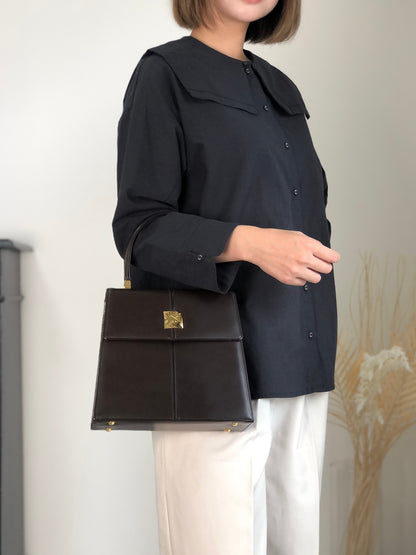 Yves Saint Laurent YSL Logo Top Handle Handbag Brown Vintage 3bhgkg