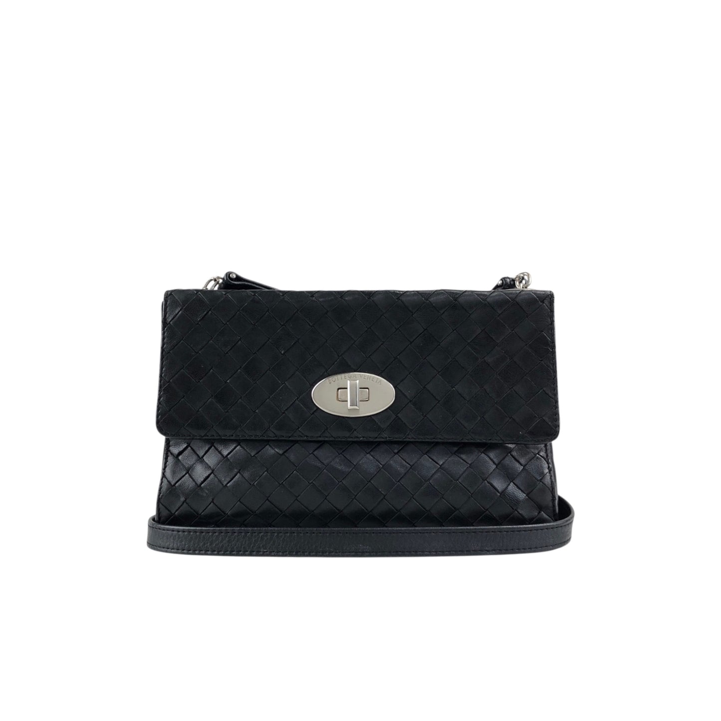 Bottega Veneta Intrecciato Turn Lock Shoulder bag Black Vintage jk5whm