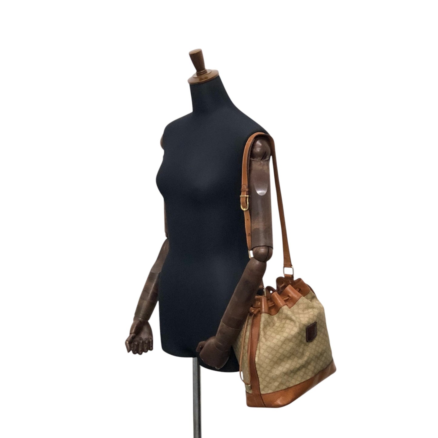 CELINE Macadam Blason Drawstring Shoulder bag Beige Vintage ci27wy