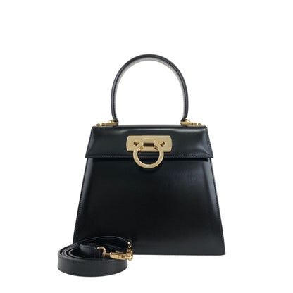Salvatore Ferragamo Gancini Two-way Handbag Shoulder bag Black Vintage vbbuay