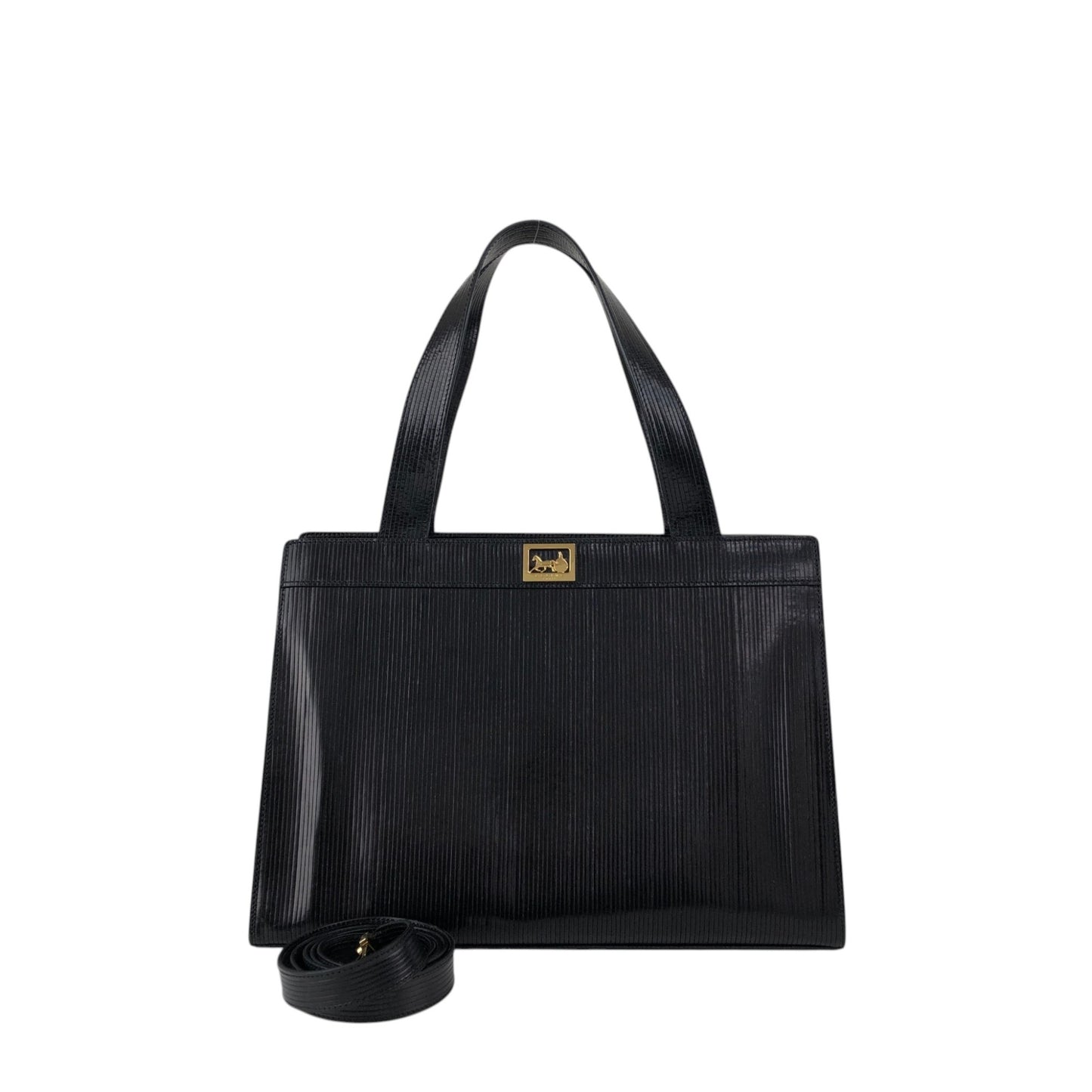 CELINE Horse Carriage Two-way Handbag Shoulder bag Black Vintage 3v3pu8