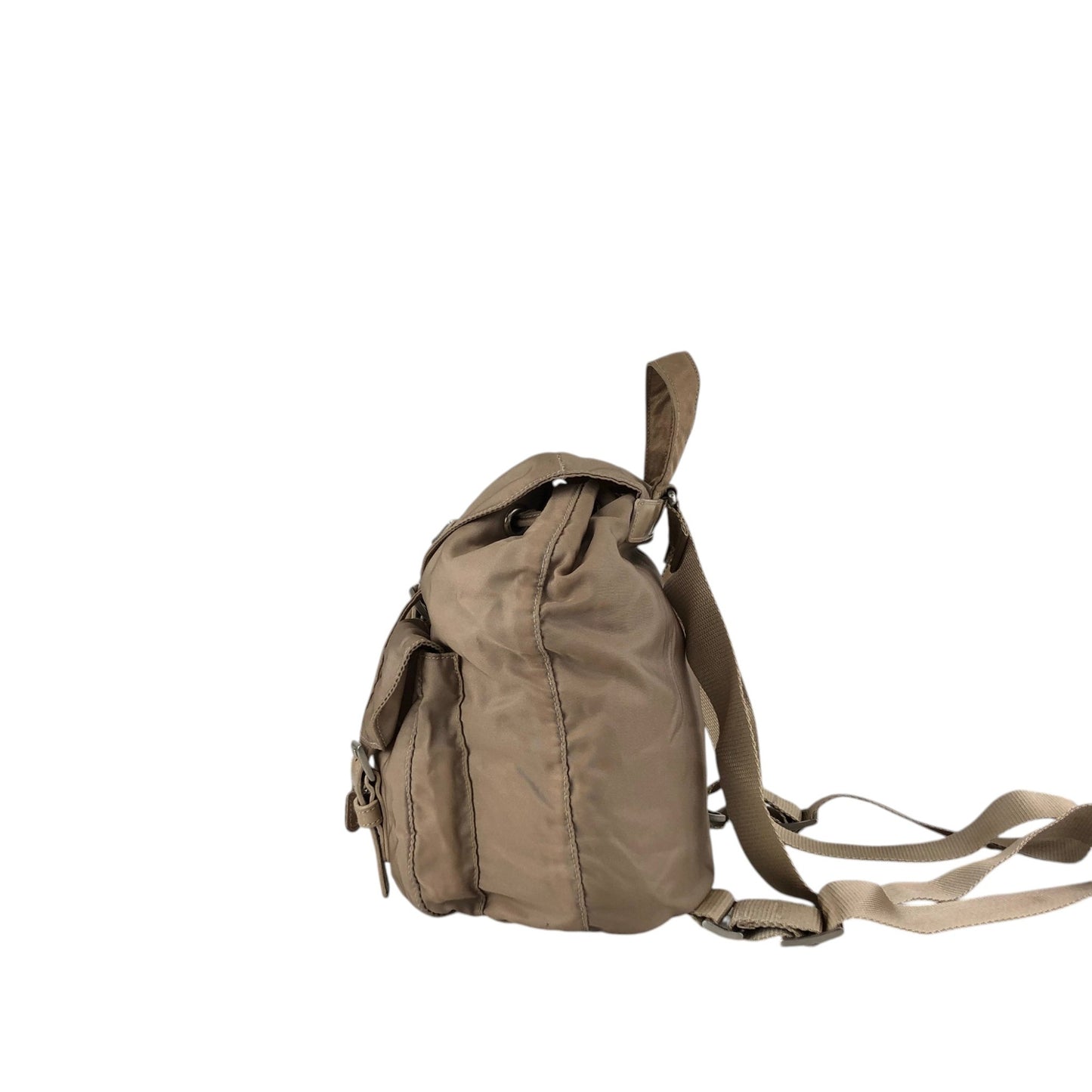 PRADA Tessuto Triangle Logo Double Pocket Backpack Beige Vintage nhc32x