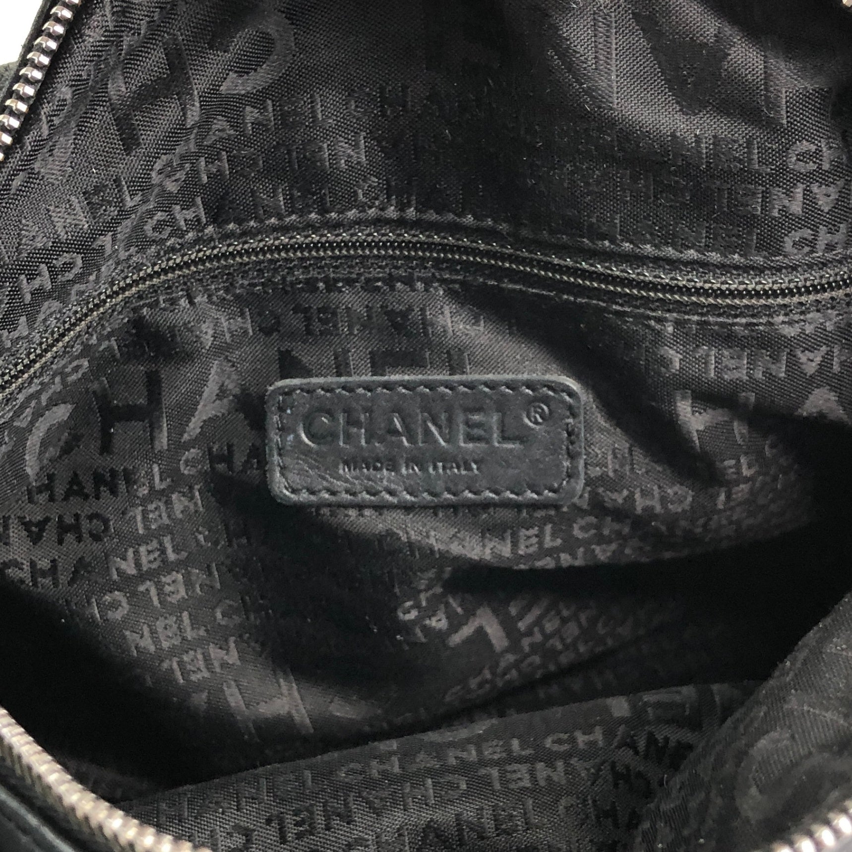 CHANEL Chocolate Bar Logo Embossed Small Boston bag Handbag Black