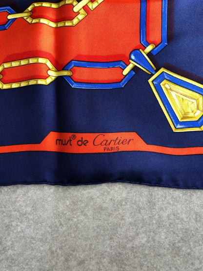 Cartier SILK Scarf Red×Blue Vintage hjaz2y