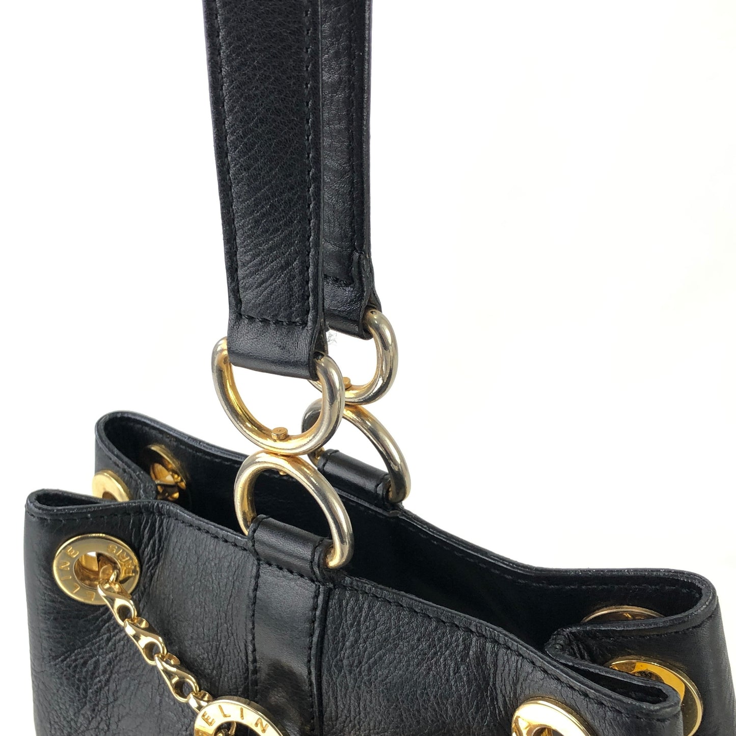 CELINE Toggle Chain Leather Crossbody Shoulder bag Black Vintage s2ztup
