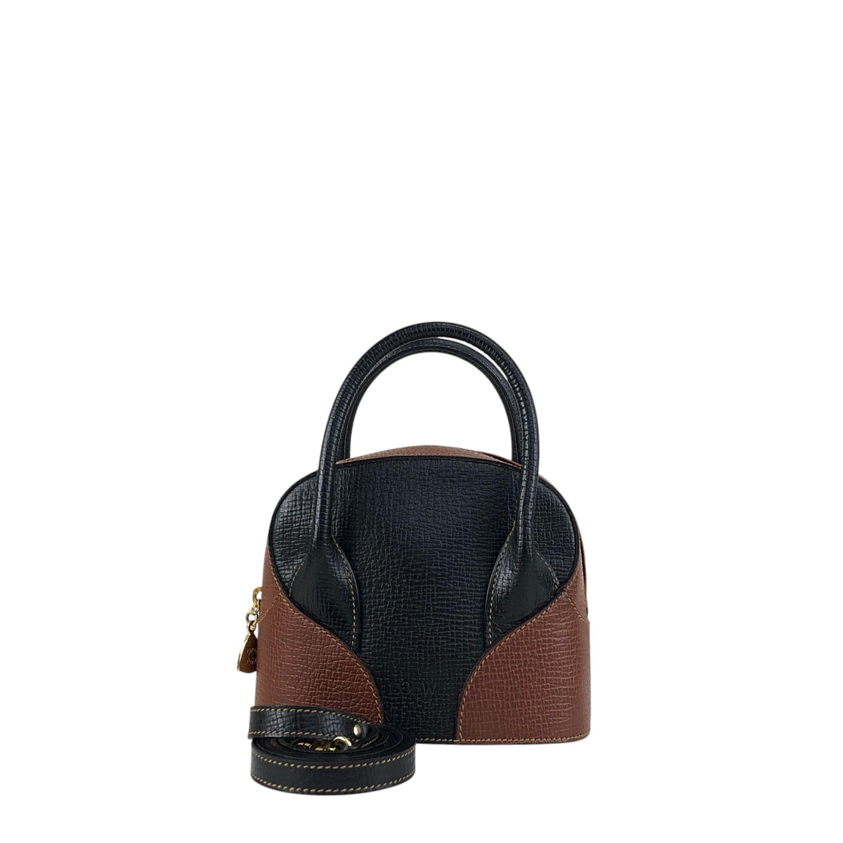 LOEWE Logo Embossed Two-way Handbag Shoulder bag Black×Brown Vintage z67fis