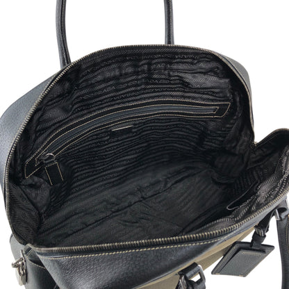PRADA Triangle Logo Handbag Boston bag Black×Khaki Vintage 7dekxx