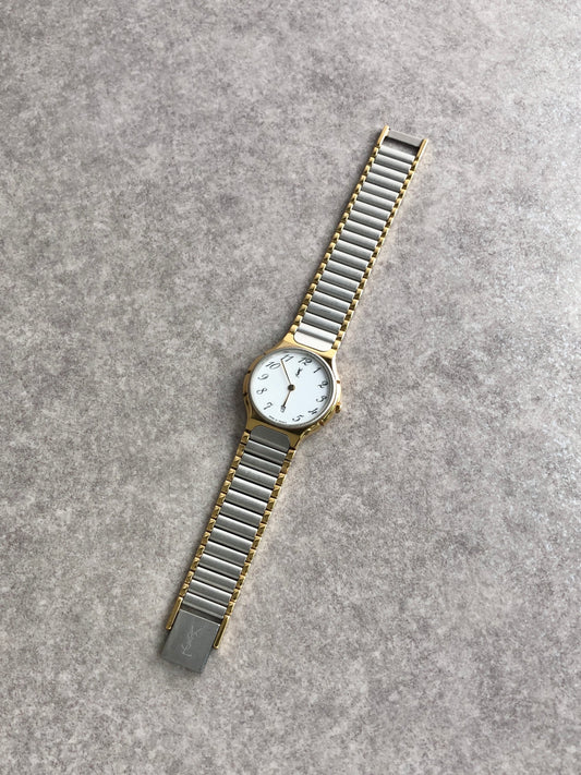 Yves Saint Laurent YSL Logo Watch Gold×Silver 566890 Vintage ais6sd