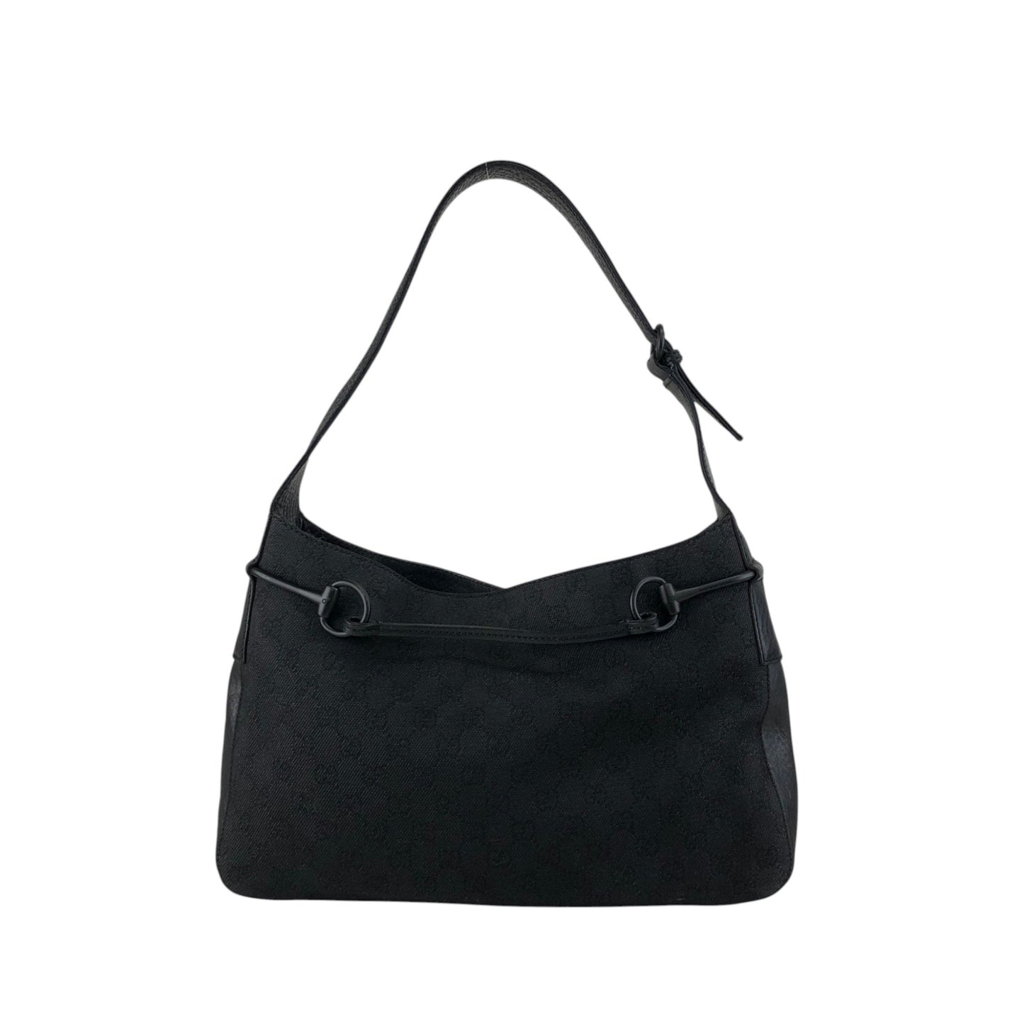GUCCI GG Canvas Horse Bit Shoulder bag Black Vintage h5tsed