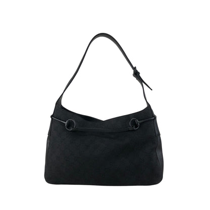 GUCCI GG Canvas Horse Bit Shoulder bag Black Vintage h5tsed