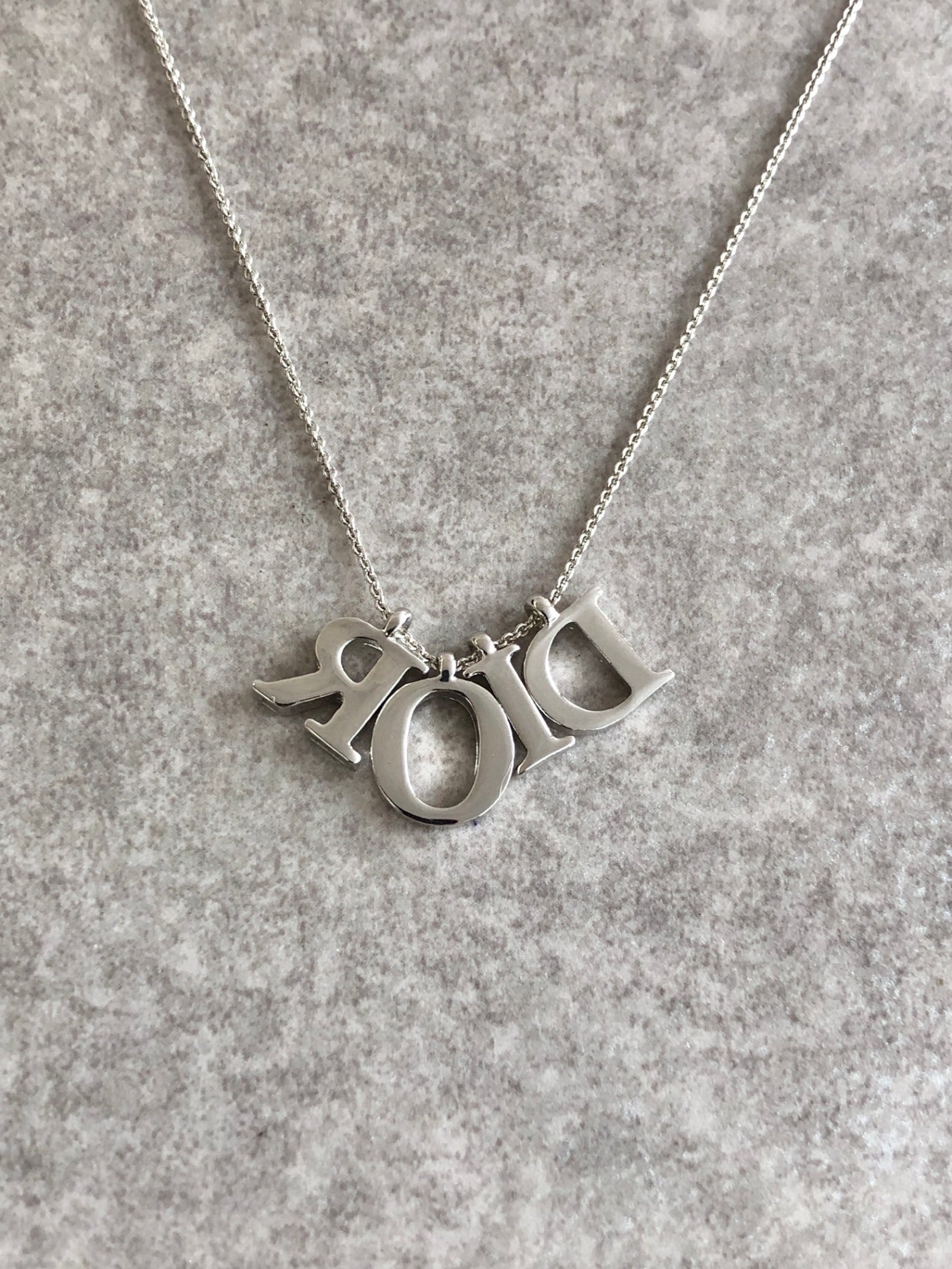 Christian Dior Logo Motif Necklace Silver Vintage 2wf278