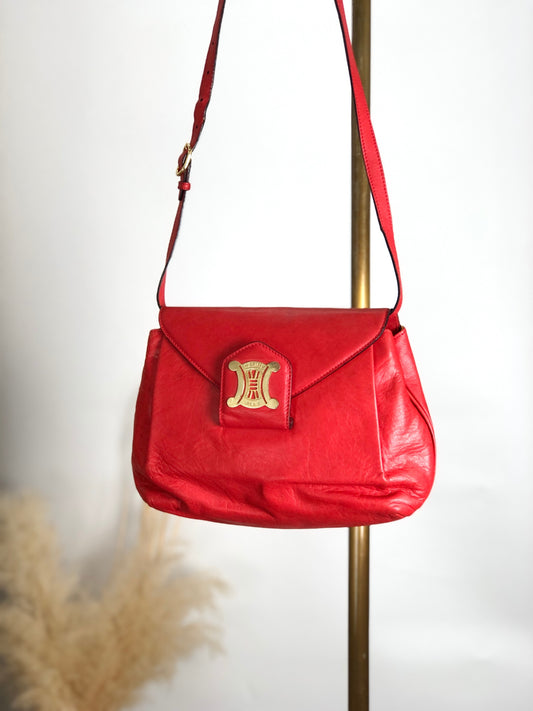 CELINE Blason Shoulder bag Red Vintage mv242g