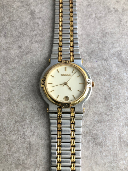 GUCCI Logo Watch Silver×Gold 9000M Vintage 2rigf4
