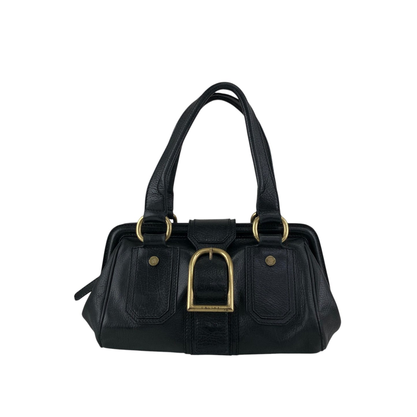 CELINE Front Buckle Small Boston bag Handbag Black Vintage nxugts