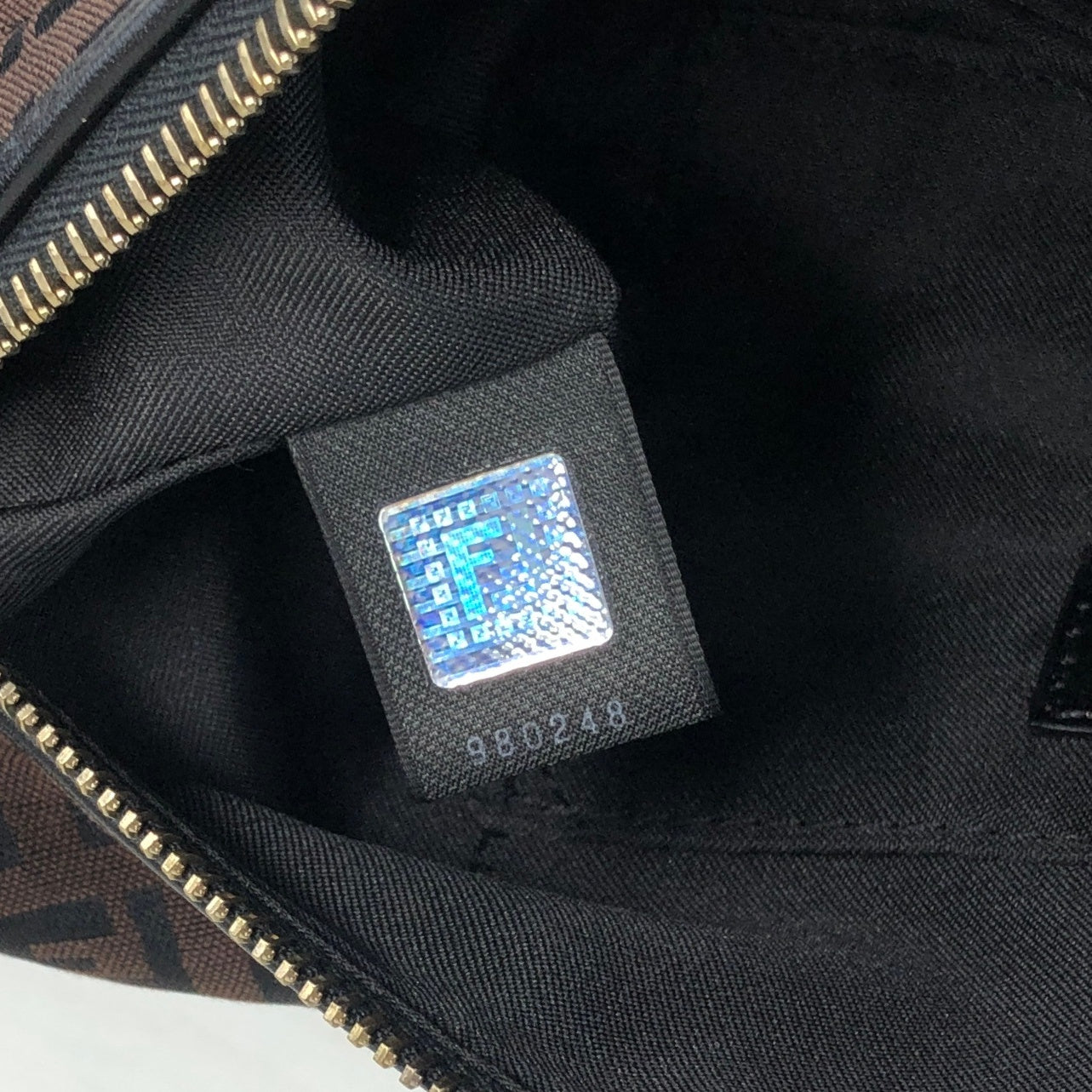 FENDI Zucchino Logo Charm Handbag Hobobag Brown Vintage fhfygp