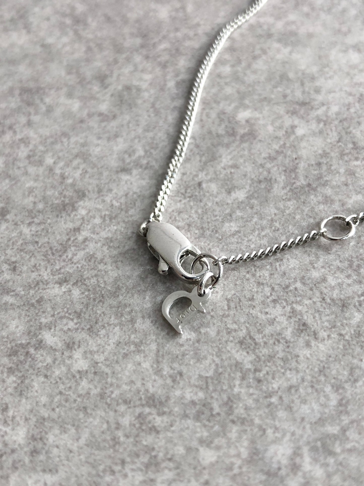 Christian Dior Logo Motif  Rhinestone Necklace Silver Vintage hhj37j