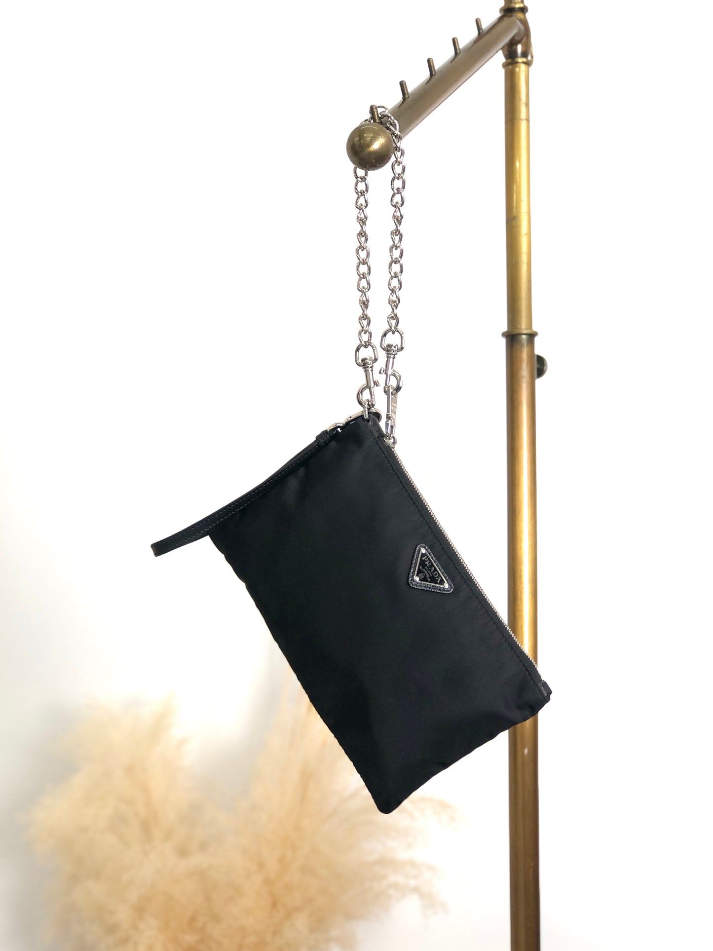 PRADA Triangle Logo Small Chain Handbag Black Vintage jtvddc
