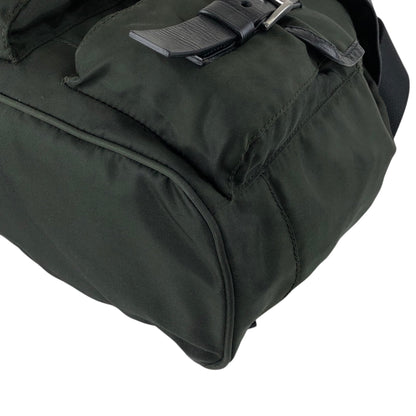 PRADA Tessuto Triangle Logo Double Pocket Backpack Black Vintage kuuttd