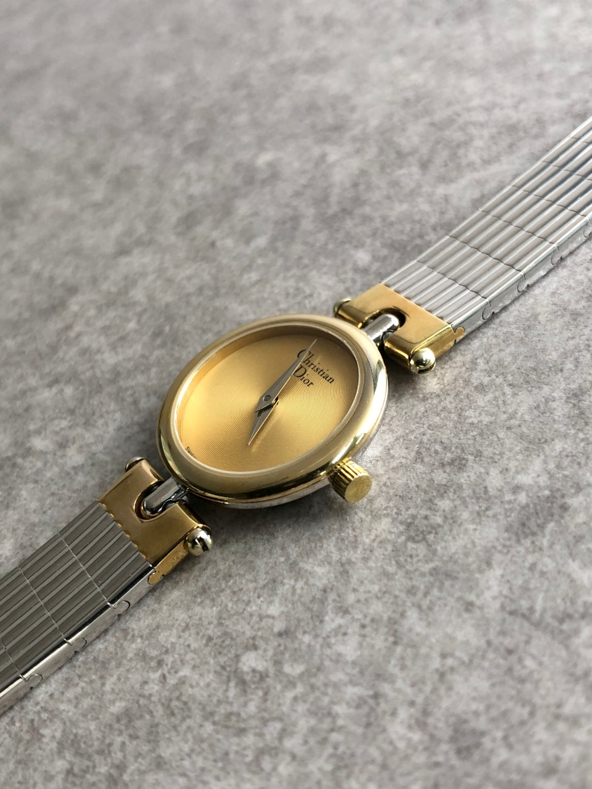 Christian Dior Logo Quartz Watch Silver×Gold 3025 Vintage h2x5fz