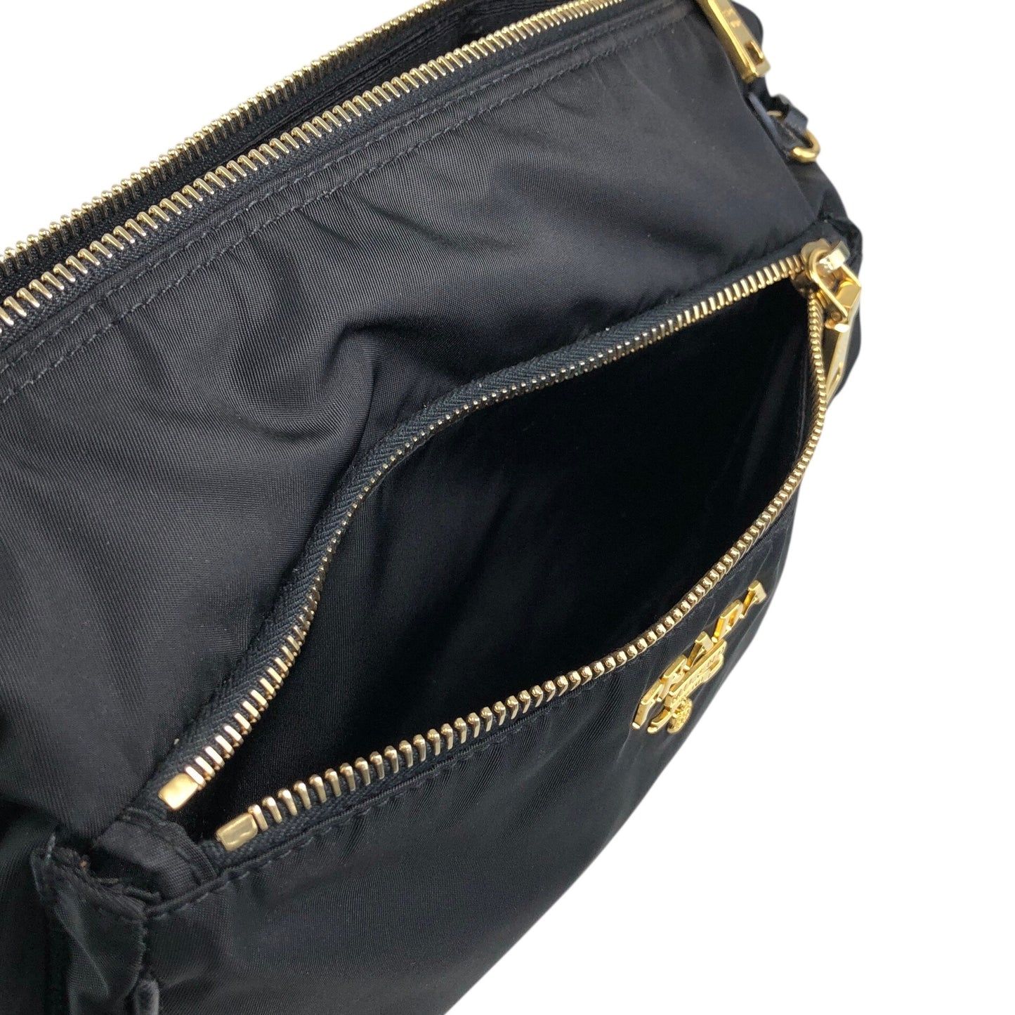 PRADA Logo Shoulder bag Black BT0689 Vintage s35m2a