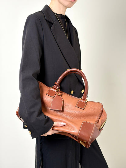 LOEWE Amazona36 Anagram Handbag Boston bag PinkBrown Vintage 2x2n6u