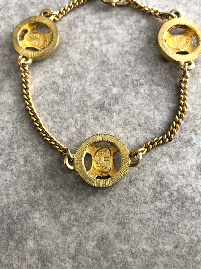 CELINE Blason Bracelet Gold Vintage 8k22jh
