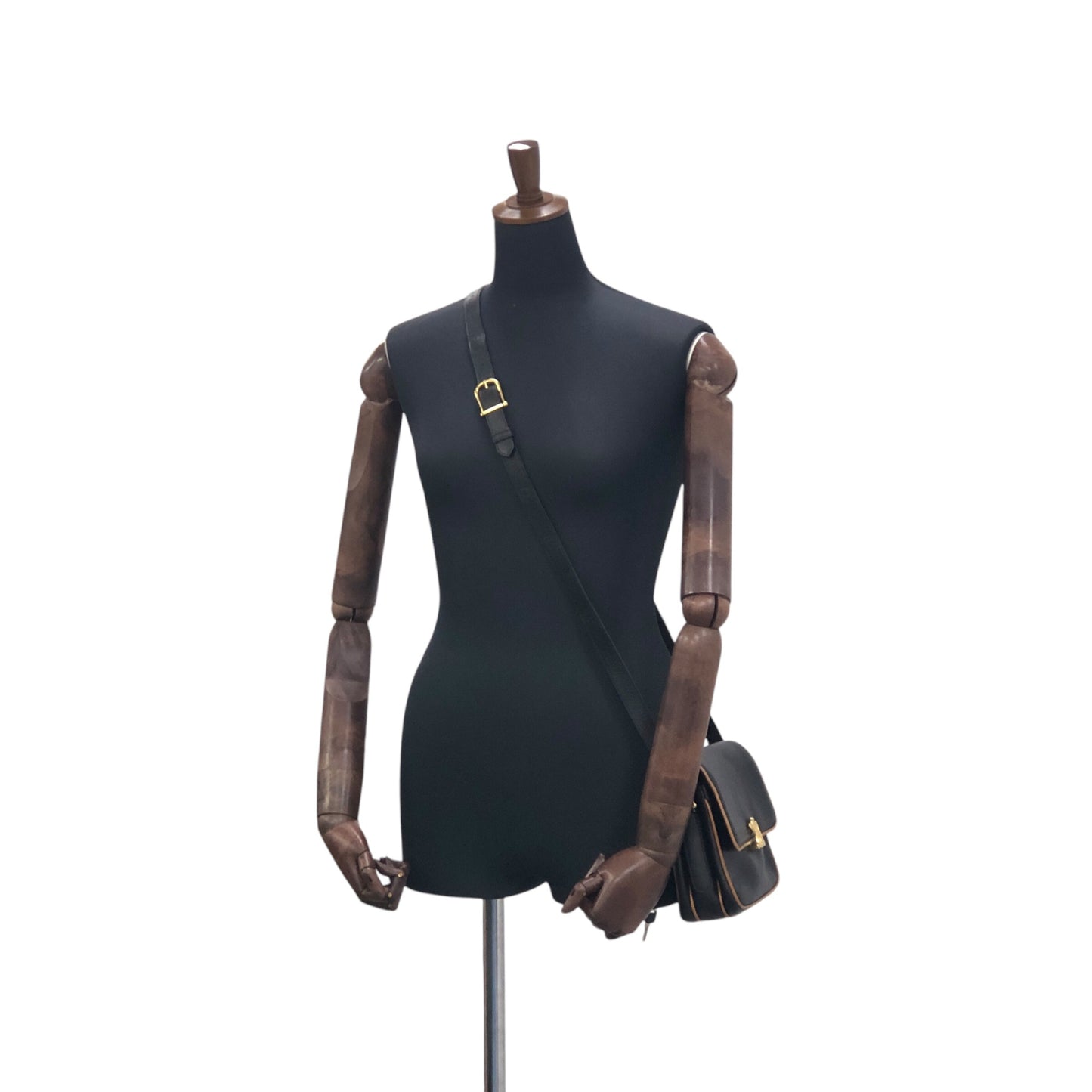 CELINE Triomphe Piping Shoulder bag Black×Brown Vintage 5hc7wn