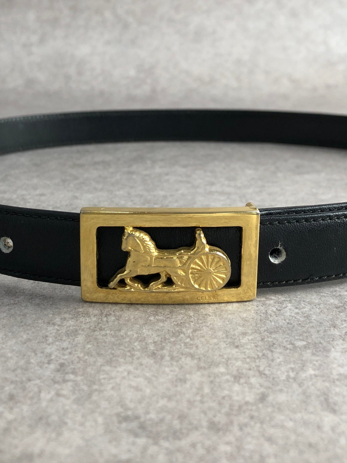 CELINE Horse Carriage Belt Black Vintage j7kdt3