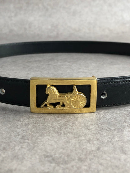 CELINE Horse Carriage Belt Black Vintage j7kdt3