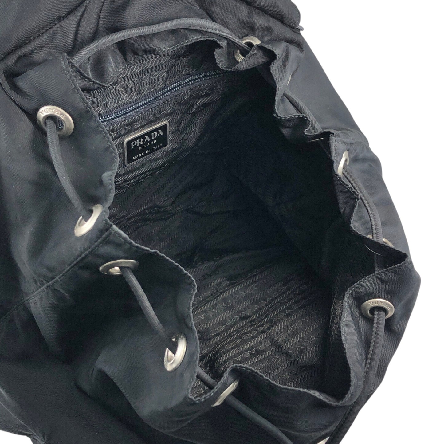 PRADA Tessuto Triangle Logo Front Buckle Backpack Black Vintage ku8tbi