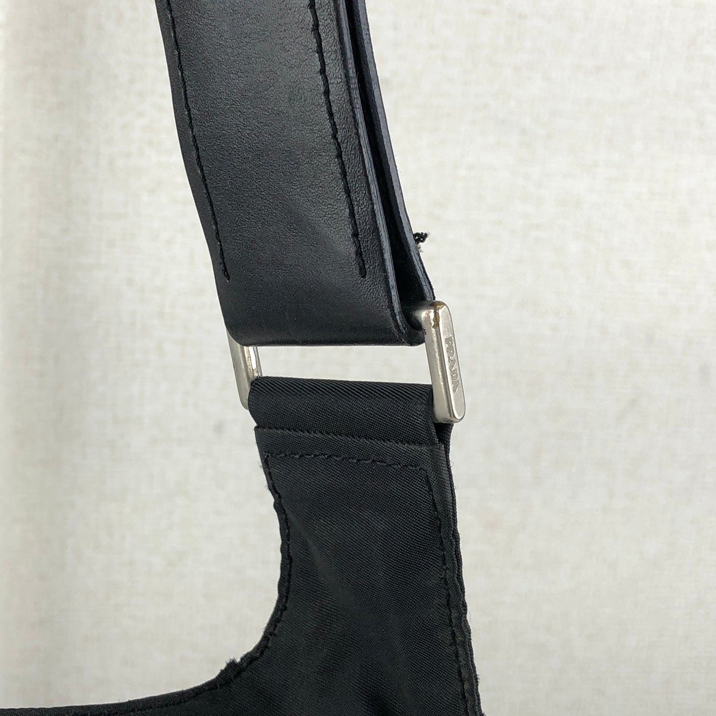 PRADA Tessuto Triangle Logo Shoulder bag Black Vintage h7a6s3