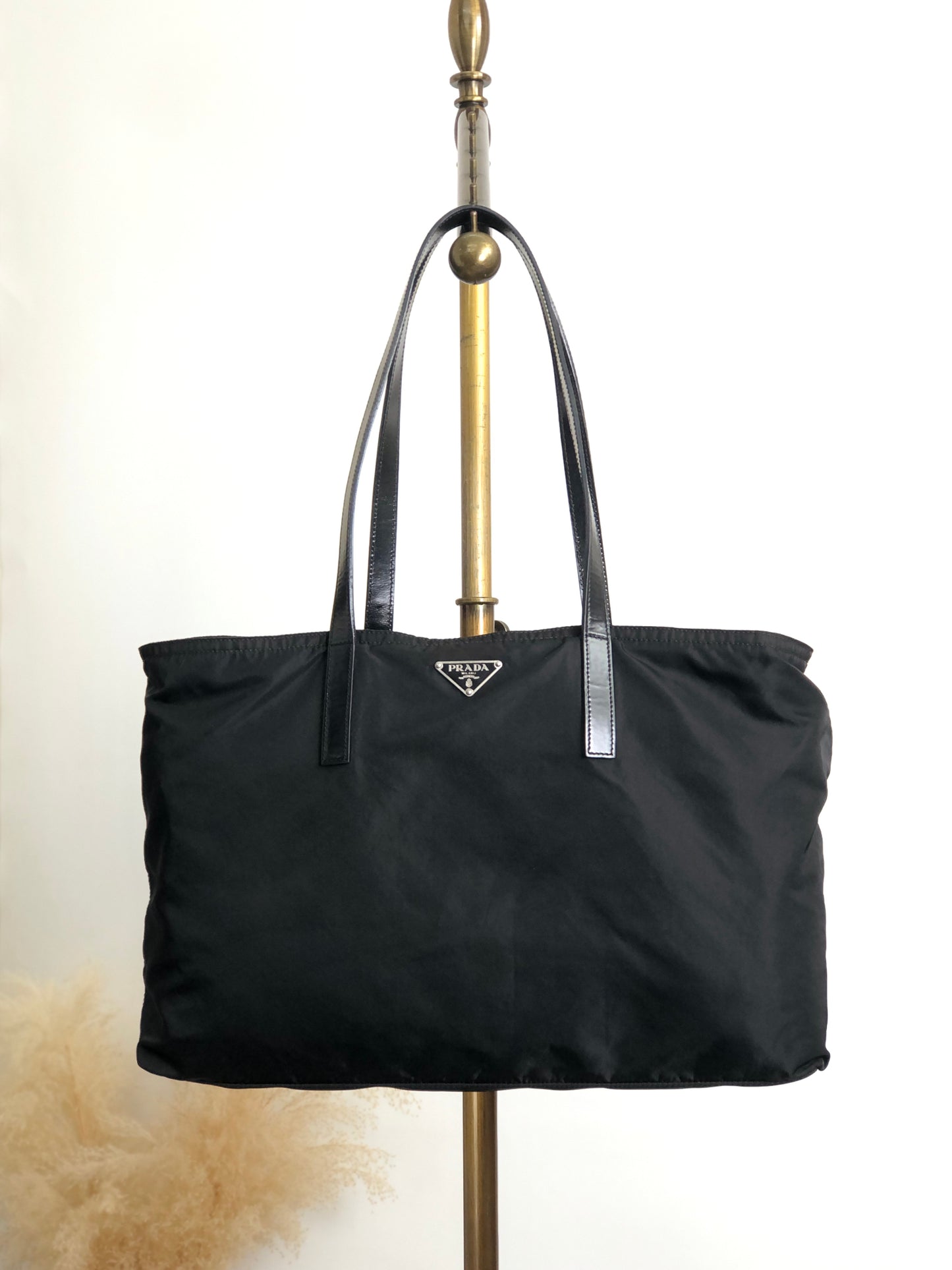 PRADA Tessuto Triangle Logo Totebag Black Vintage weepxg