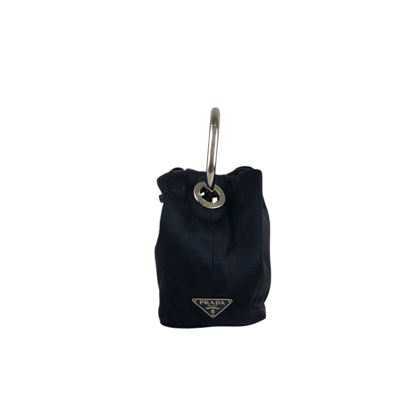 PRADA Triangle Logo Metal Handle Small Handbag Black Vintage dgw5pt