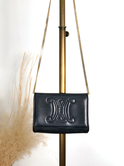 CELINE Triomphe Blason Chain Shoulder bag Black Vintage yfpji2