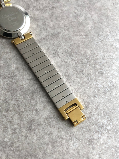 Christian Dior Logo Quartz Watch Silver×Gold 3026 Vintage 3ztkba