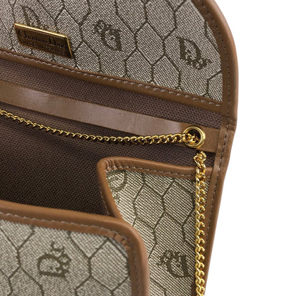 Christian Dior 蜂巢紋 PVC 皮革鏈條單肩包 米色復古 kcpzag 