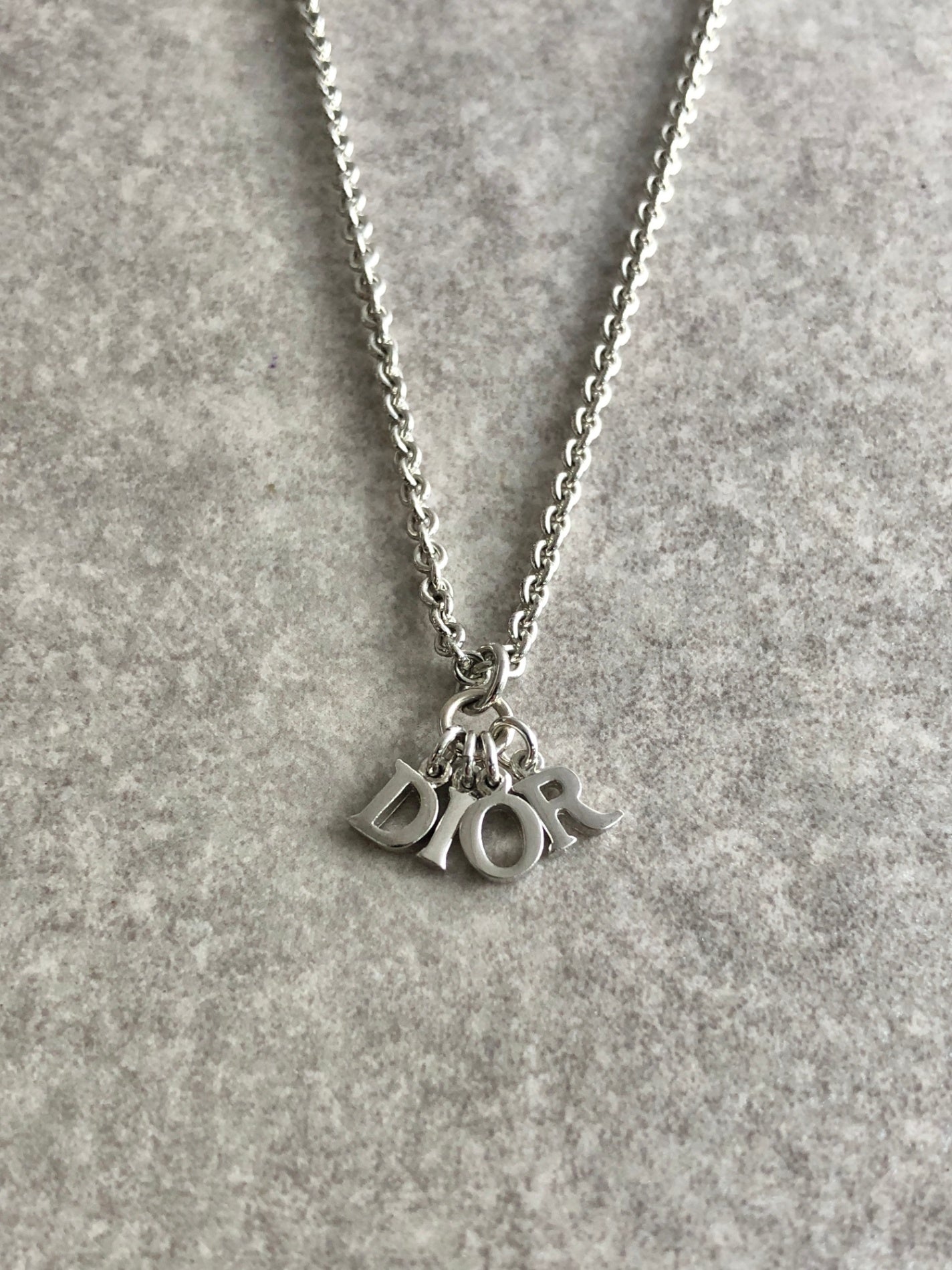 Christian Dior Logo Charm Necklace Silver Vintage 6kt6mz