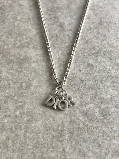 Christian Dior Logo Charm Necklace Silver Vintage 6kt6mz