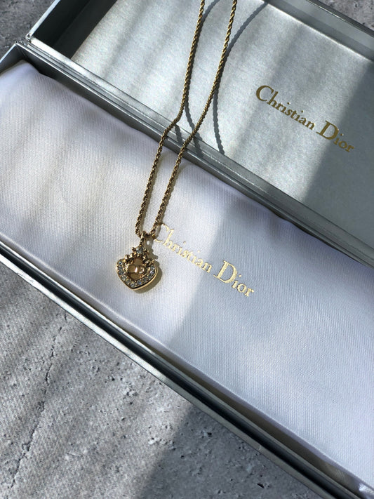 Christian Dior CD Logo Rhinestone Necklace Gold Vintage g44fxv