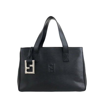 FENDI Logo Charm Handbag Black Vintage 65ke3p