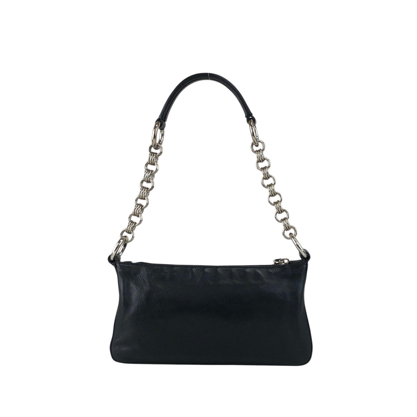 PRADA Triangle Logo Chain Handle Shoulder bag Hobobag Black Vintage zft4vr