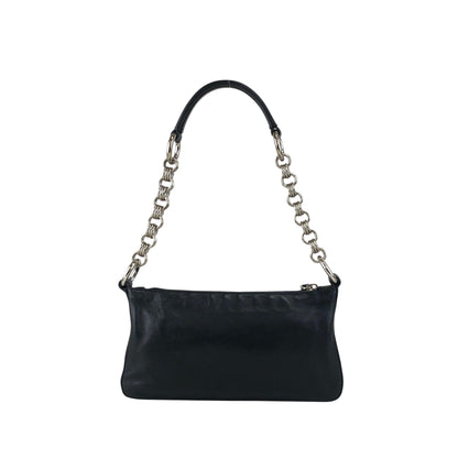 PRADA Triangle Logo Chain Handle Shoulder bag Hobobag Black Vintage zft4vr