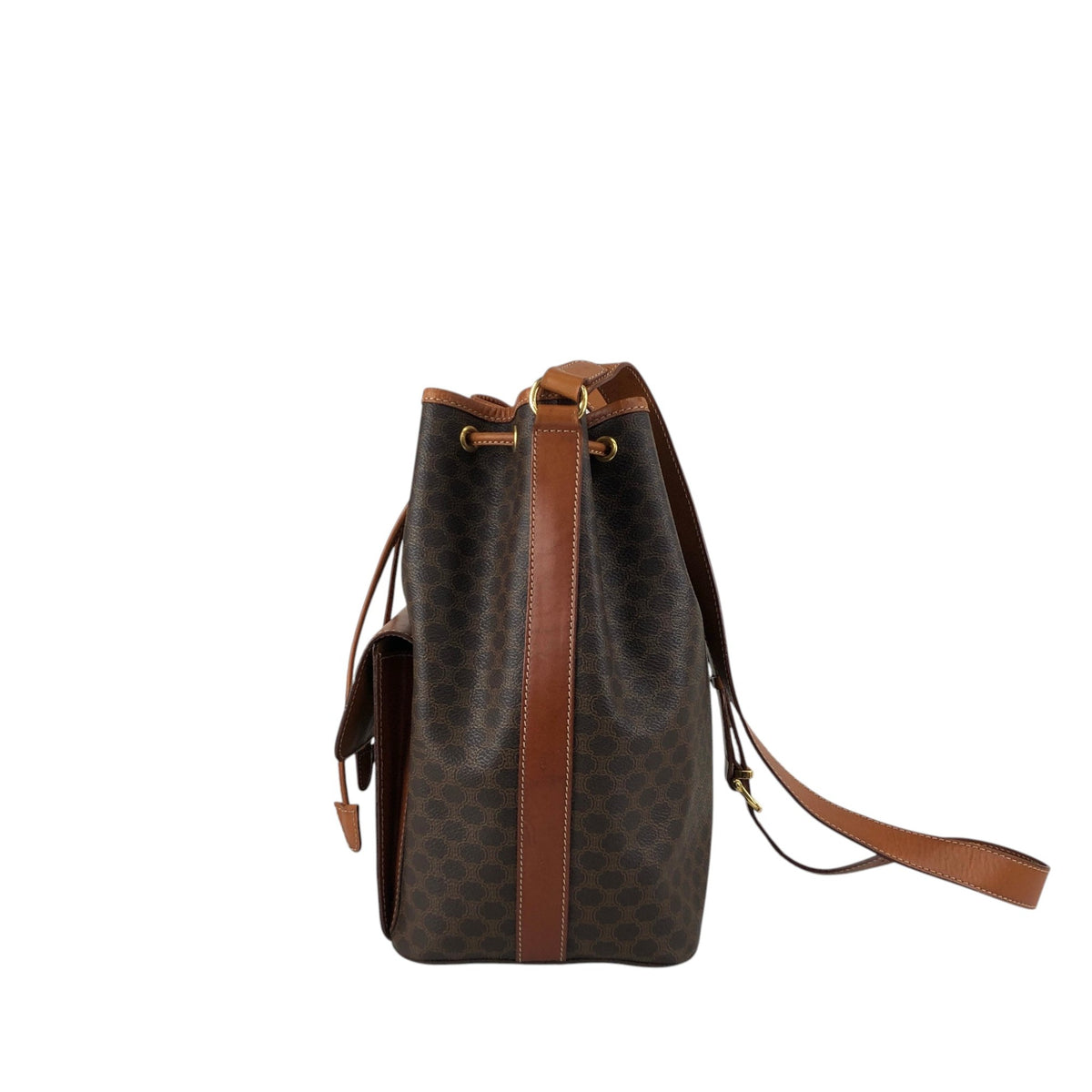 CELINE Macadam Blason Front Pocket Drawstring Shoulder bag Brown Vintage yt4p8e