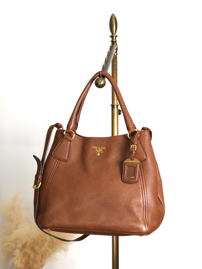 PRADA Logo Two-way Handbag Shoulder bag Brown Vintage avpisn