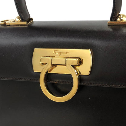 Salvatore Ferragamo Gancini 皮革雙向手提包斜背包單肩包棕色復古 k3zp2e