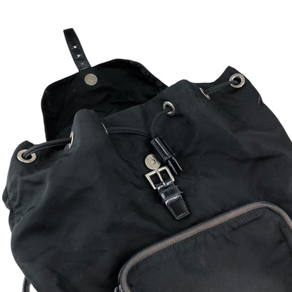 PRADA Tessuto Triangle Logo Front Buckle Backpack Black Vintage f788mi