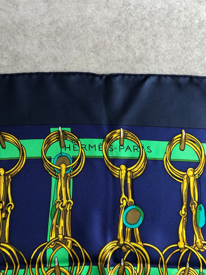 HERMES SILK Scarf Navy Mors & Filets Vintage uk668y