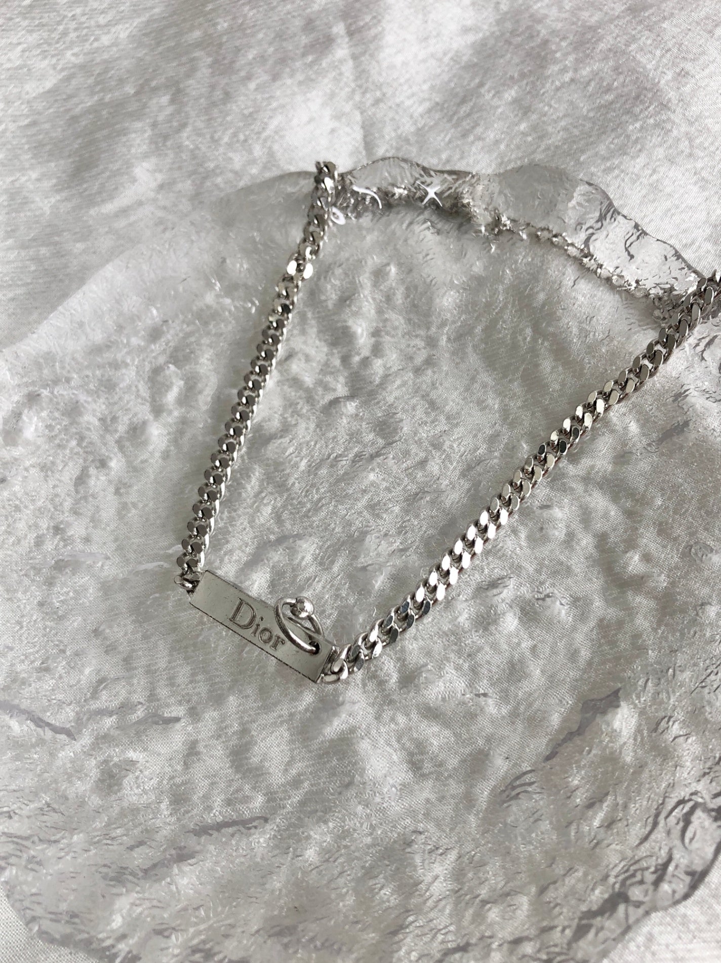 Christian Dior Logo Motif Necklace Silver Vintage suti5m