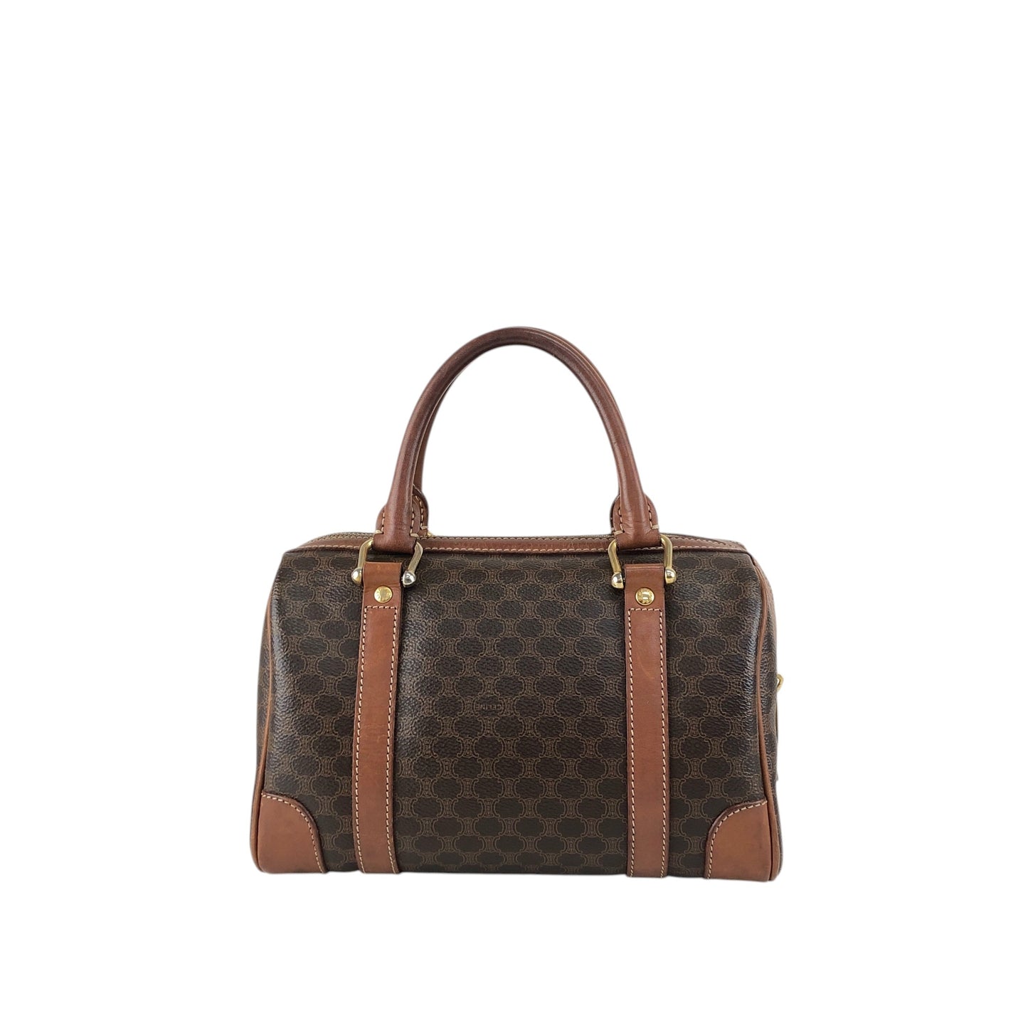 CELINE Macadam Blason Small Boston bag Handbag Brown Vintage ezay86